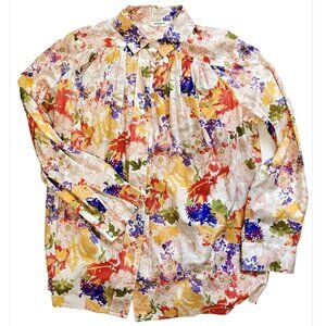 Vintage Liz Claiborne 90s Y2K Button Up Floral Blouse Top Women's Size 6 Cotton